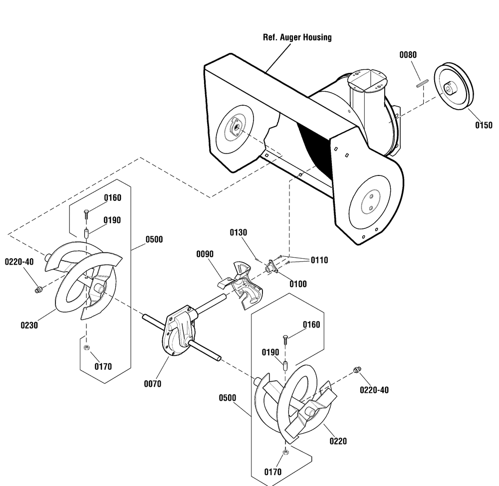 Auger Drive Group Diagram and Parts List for 1696053-CM691150 2011 Briggs and Stratton Snow Blower